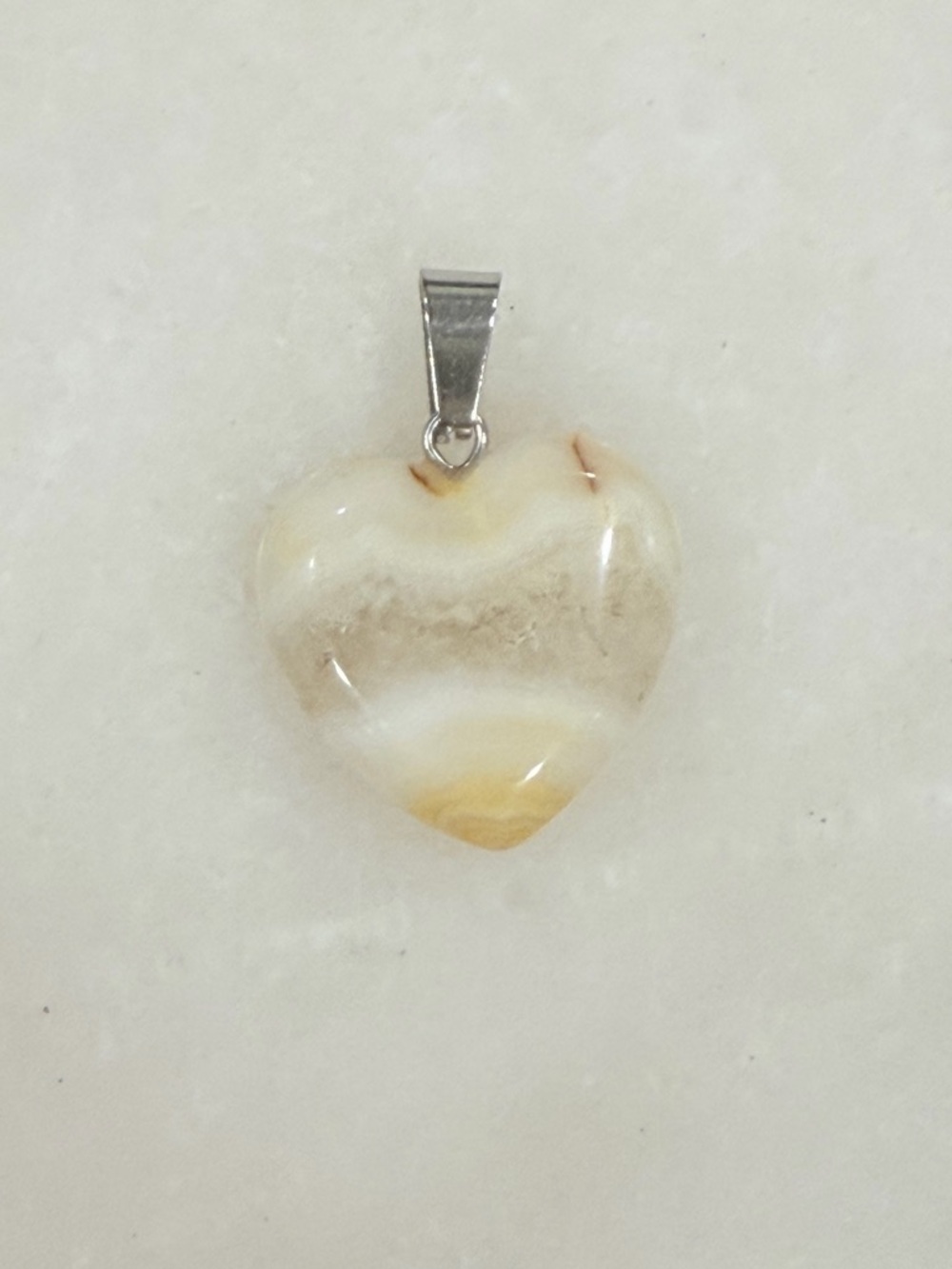 Heart-Shaped Cream and White Agate Stone Pendant